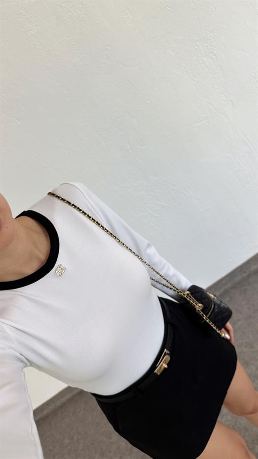 Likralı Uzun Kol Beyaz Basic Triko