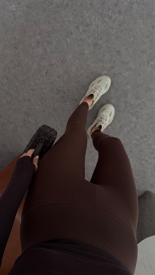 Likralı Yüksek Bel Kahverengi Tayt