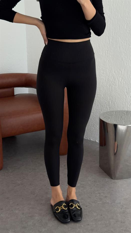 Likralı Yüksek Bel Siyah Tayt