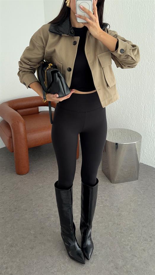 Likralı Yüksek Bel Siyah Tayt