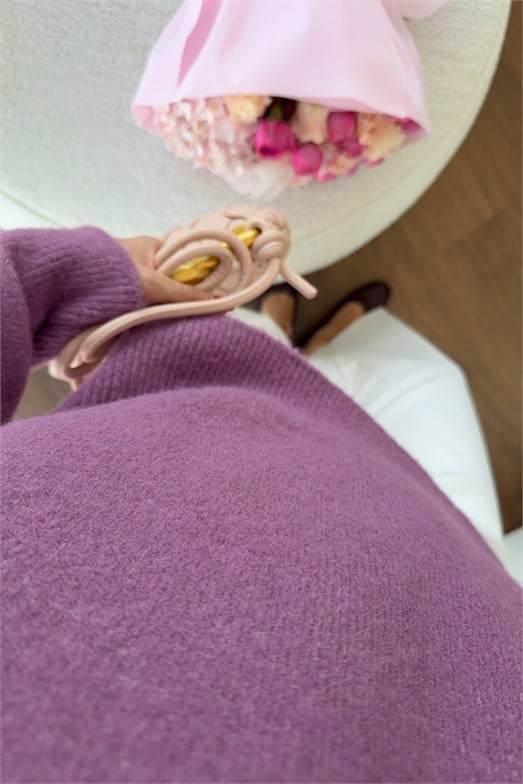 Lila Soft Bisiklet Yaka Kazak