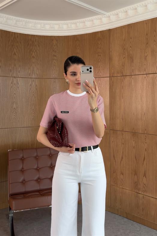 M Çizgili Kırmızı Tshirt