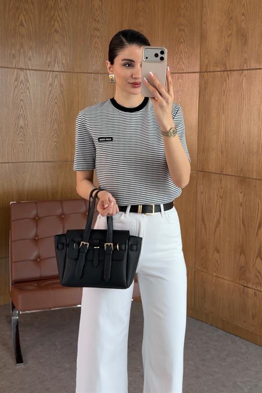 M Çizgili Lacivert Tshirt