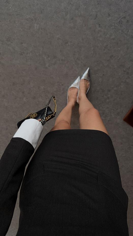 Manşetli Vatkalı Antrasit Premium Elbise