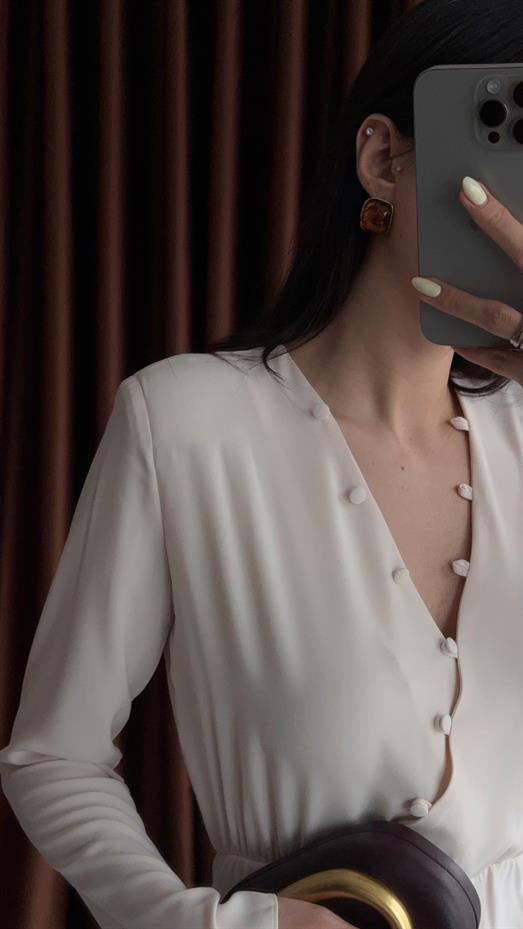 Mat Saten Krem Elbise