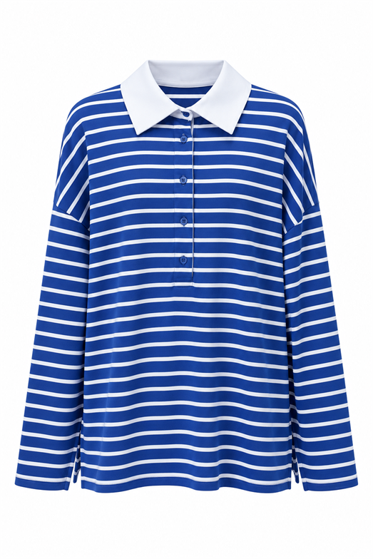 Mavi Çizgili Kontrast Polo Yaka Sweat