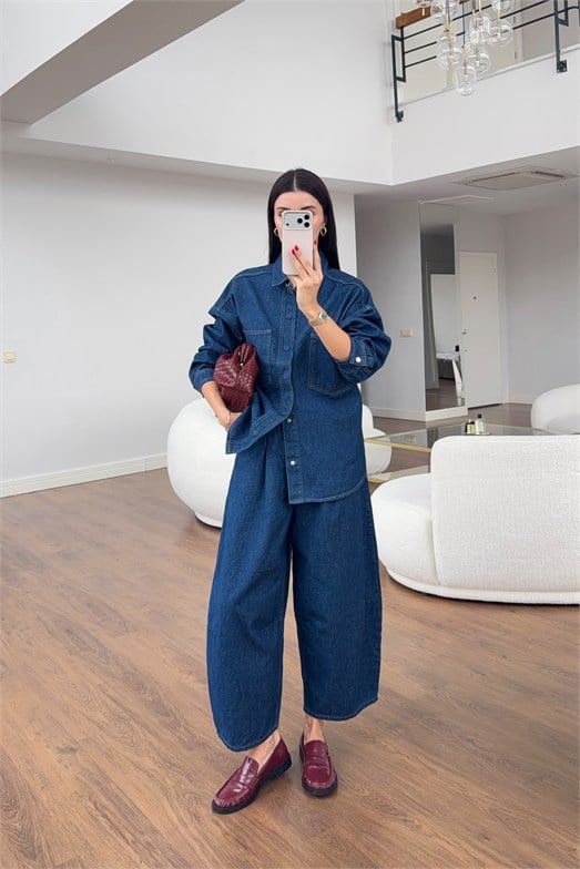 Mavi Denim Ceket-Balon Pantolon Takım