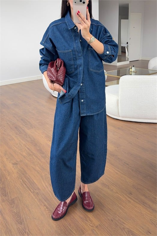 Mavi Denim Ceket-Balon Pantolon Takım