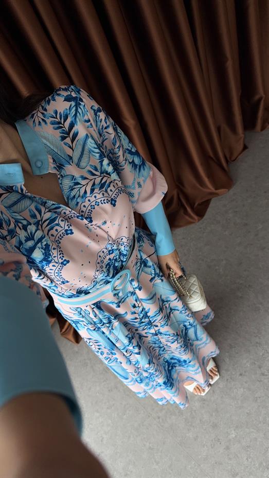 Mavi İri Manşetli İthal Elbise