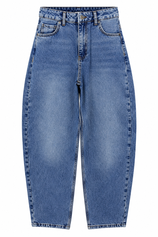 Mavi Yıkamalı Barrel Jean