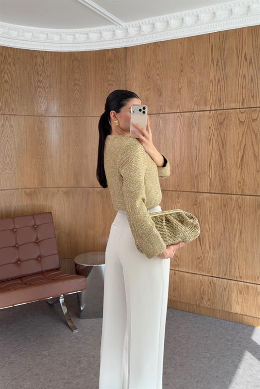 Metalik İplikli Gold Ceket