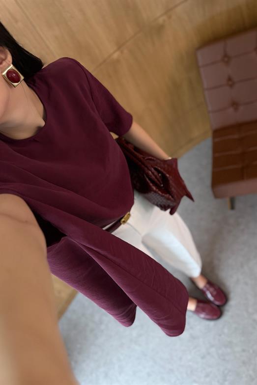 Modal Pelerinli Bordo Bluz