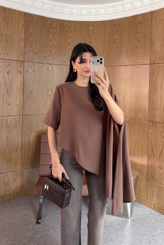 Modal Pelerinli Kahve Bluz