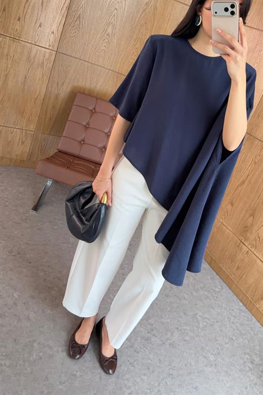 Modal Pelerinli Lacivert Bluz