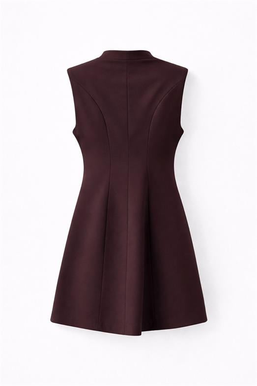 Mürdüm Düğmeli Elbise