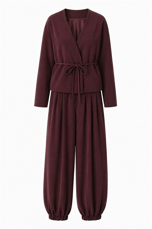 Mürdüm Kimono-Şalvar Takım