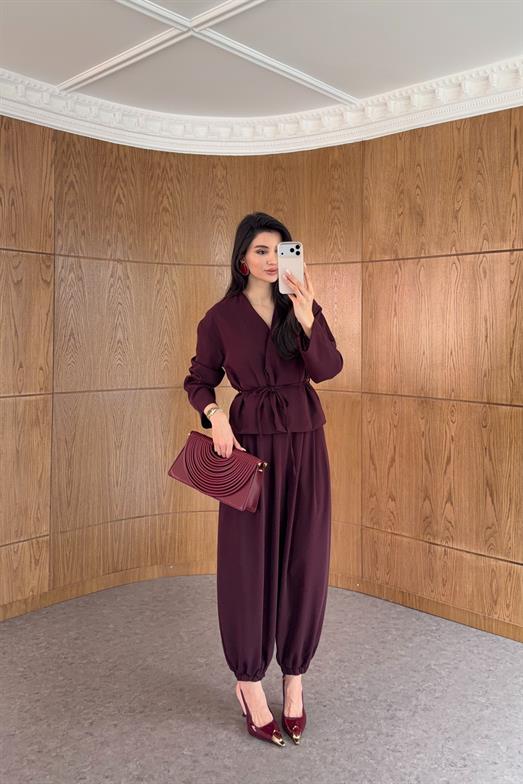 Mürdüm Kimono-Şalvar Takım