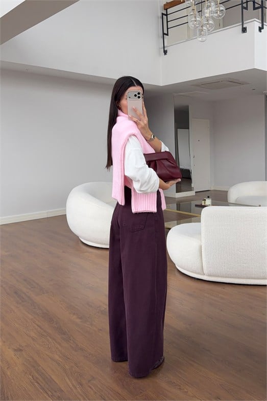 Mürdüm Soft Barrel Denim Pantolon
