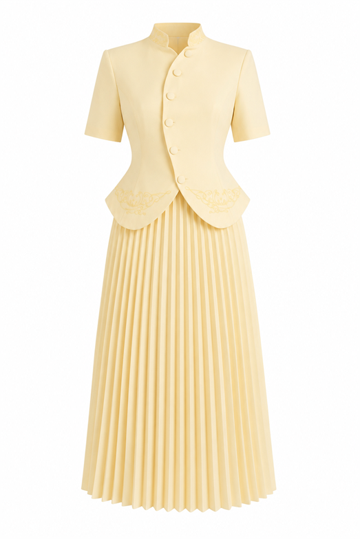Nakışlı Kısa Kollu Sarı Takım