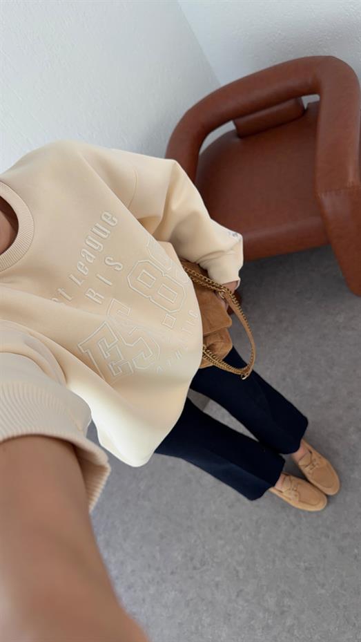 Nakışlı Şardonlu Sarı Sweat