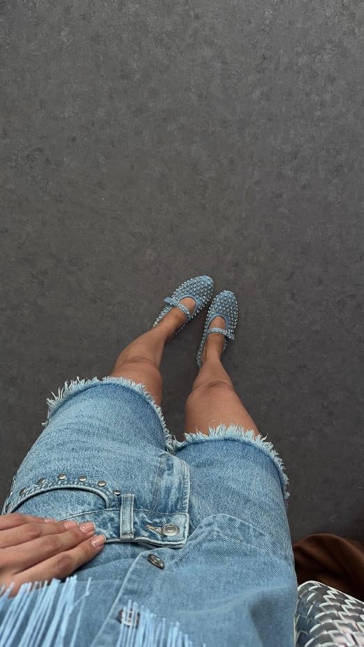 Naturel Paça Denim Şort