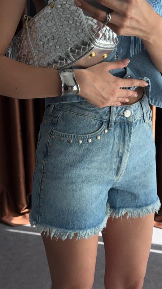 Naturel Paça Denim Şort