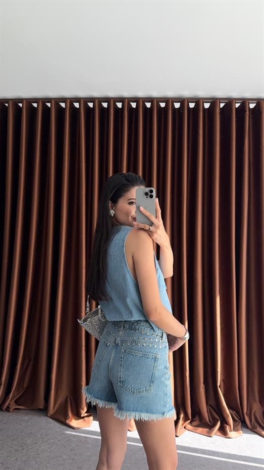 Naturel Paça Denim Şort