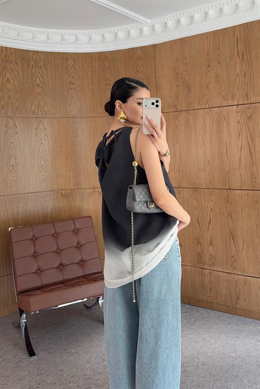 Ombre Geçişli Siyah Bluz