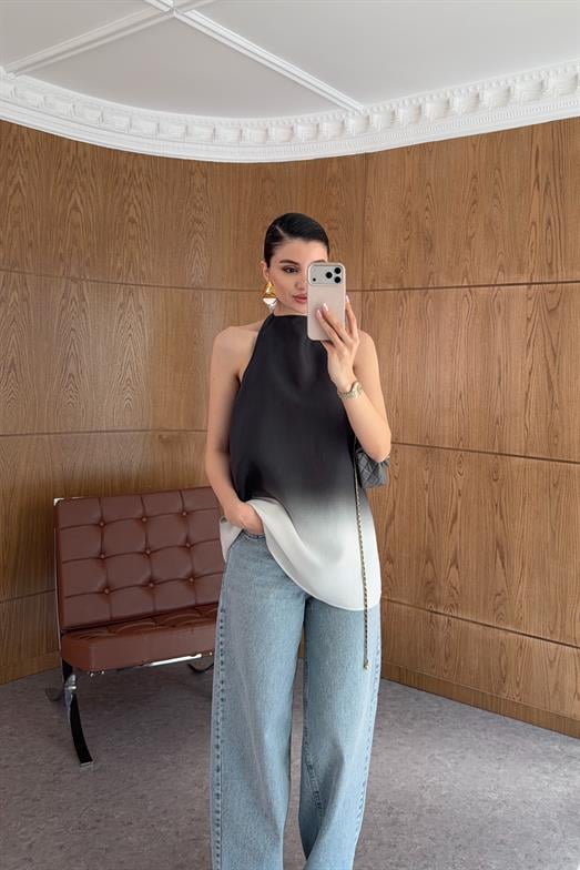 Ombre Geçişli Siyah Bluz