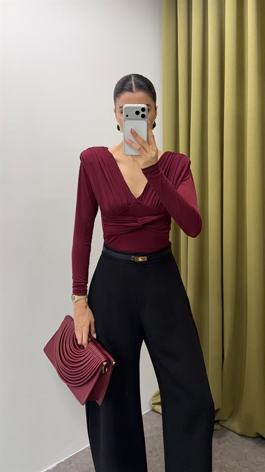Ön Düğümlü Bordo Bluz