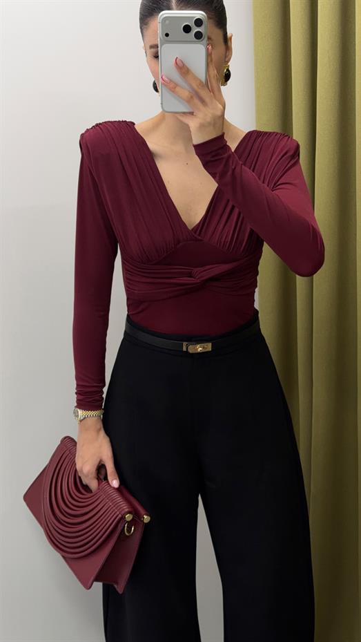 Ön Düğümlü Bordo Bluz