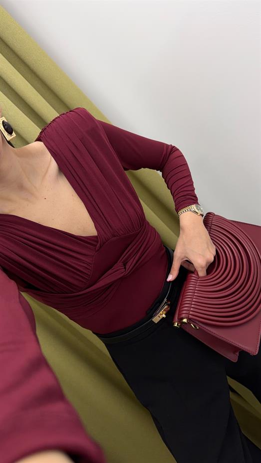 Ön Düğümlü Bordo Bluz