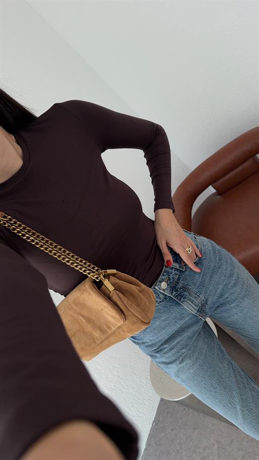 Önü Büzgülü Acı Kahve Soft Touch Bluz