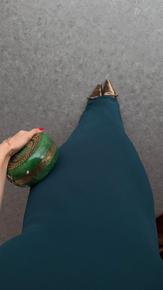 Ördek Yeşili Tek Omuz Elbise