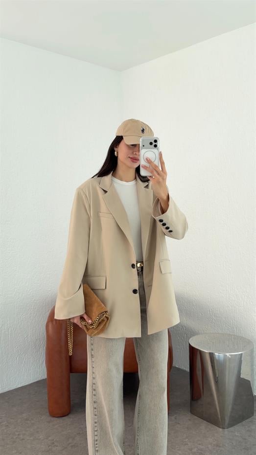 Oversize Krem Blazer