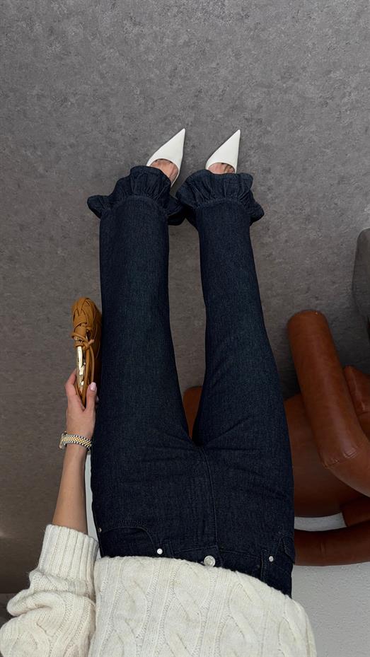 Paça Fırfırlı Koyu Jean