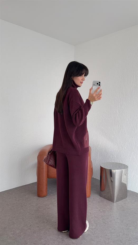 Paraşüt Garnili Premium Mürdüm Triko Takım