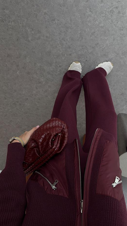 Paraşüt Garnili Premium Mürdüm Triko Takım