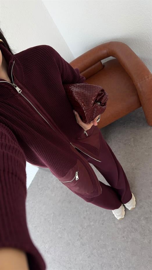 Paraşüt Garnili Premium Mürdüm Triko Takım