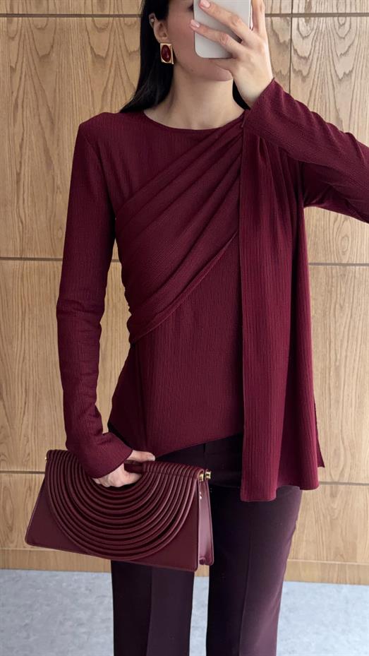 Parça Detaylı Bordo Bluz