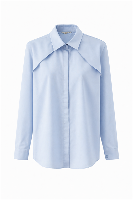 Parça Omuz Detaylı Açık Mavi Gömlek