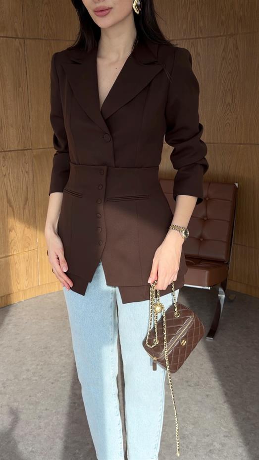 Parçalı Kahverengi Premium Ceket