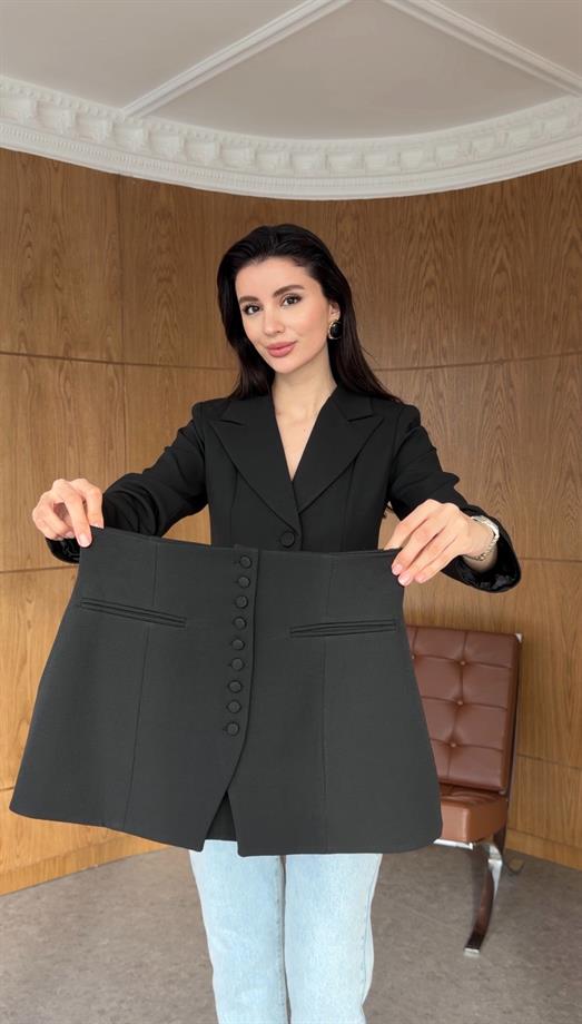 Parçalı Siyah Premium Ceket