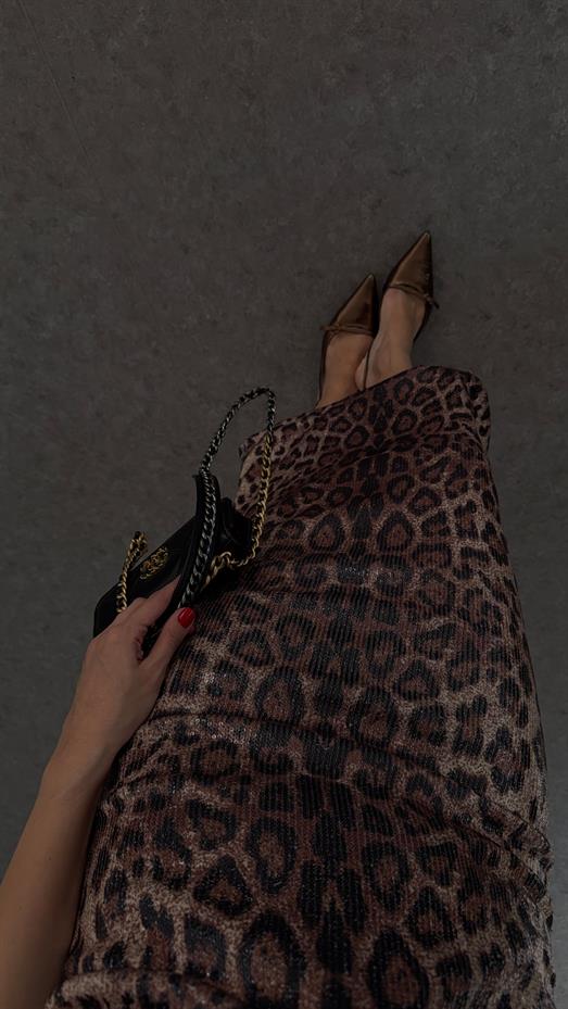 Payetli Leopar Elbise