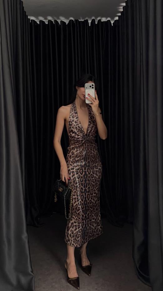 Payetli Leopar Elbise