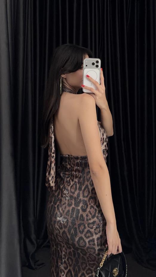 Payetli Leopar Elbise