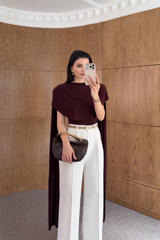 Pelerinli Acı Kahve Bluz