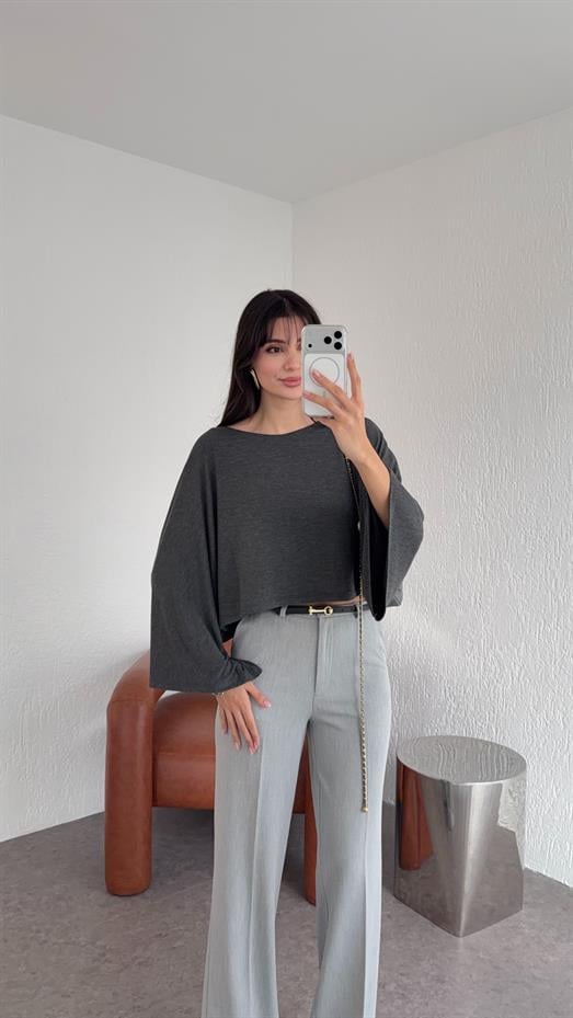 Pelerinli Basic Antrasit Bluz