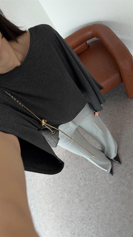 Pelerinli Basic Antrasit Bluz