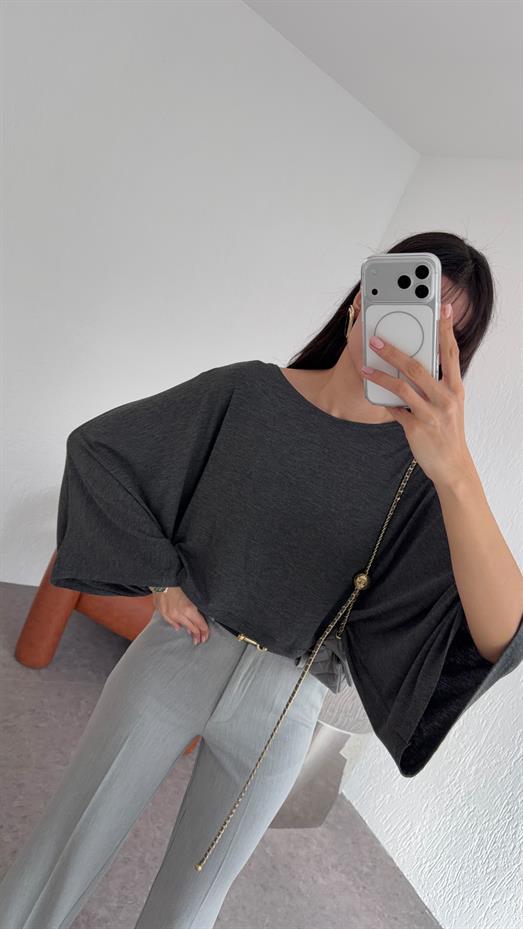 Pelerinli Basic Antrasit Bluz